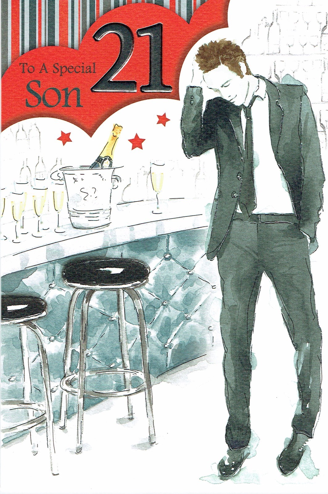 SON 21st Birthday card AGE 21  from the Champagne Collection