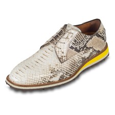 Lorenzi Leder Schnür-Halbschuh creme/beige/braun, Schlangen-Optik, Kreppsohle