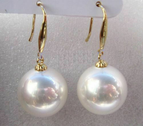 HUGE 16mm Natural South Sea White Shell Pearl Beads Earrings - Picture 12 of 12