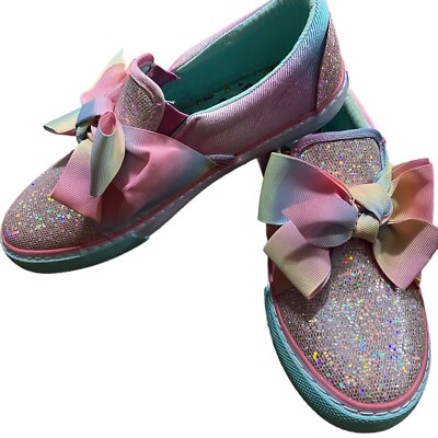 Jojo Siwa Shoes Girls Nickelodeon Pink Glitter Rainbow Slip On Size