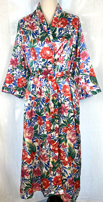 Adonna Vintage Robe Women L Colorful Satin Floral Pattern Pockets