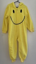 TCP Kids Boys Embroidered Smiley Face Cozy Fleece Hooded 1-Piece PJs Yellow XS