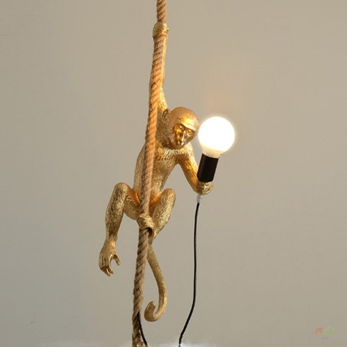 Monkey Pendant Lamp Animal Chandelier Ceiling Hemp Rope Suspension Lights - Picture 11 of 13