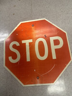 Vintage Metal Road Street STOP Sign 30 x 30” Red Octagon