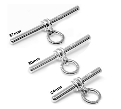 STERLING SILVER SOLID T-BAR FOR POCKET WATCH ALBERT CHAIN 24mm