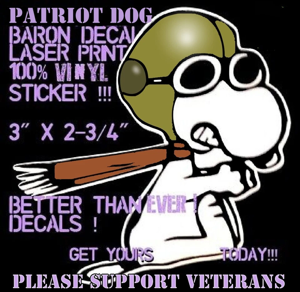 SNOOPY RED BARON STICKER VINYL FLYING FIGHTER PILOT ACE CAR WINDOWS DIECUT NEW ! - Image 2 of 3