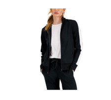 [id Ideology] Women's Zip Striped Sleeve Track Jacket - Black - M - 2023