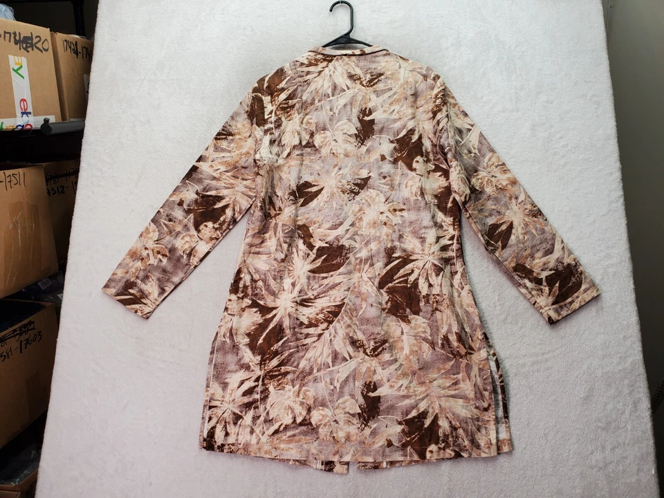 Chaqueta Coldwater Creek Mujer Mediana Marrón Floral Lino Manga Larga Botón Delantero Foto 2 de 4