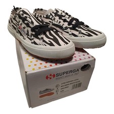 Image of SUPERGA 2750 COTU ZEBRA PRINT WOMENS WHITE / BLACK TRAINERS Size 3 EU 35.5
