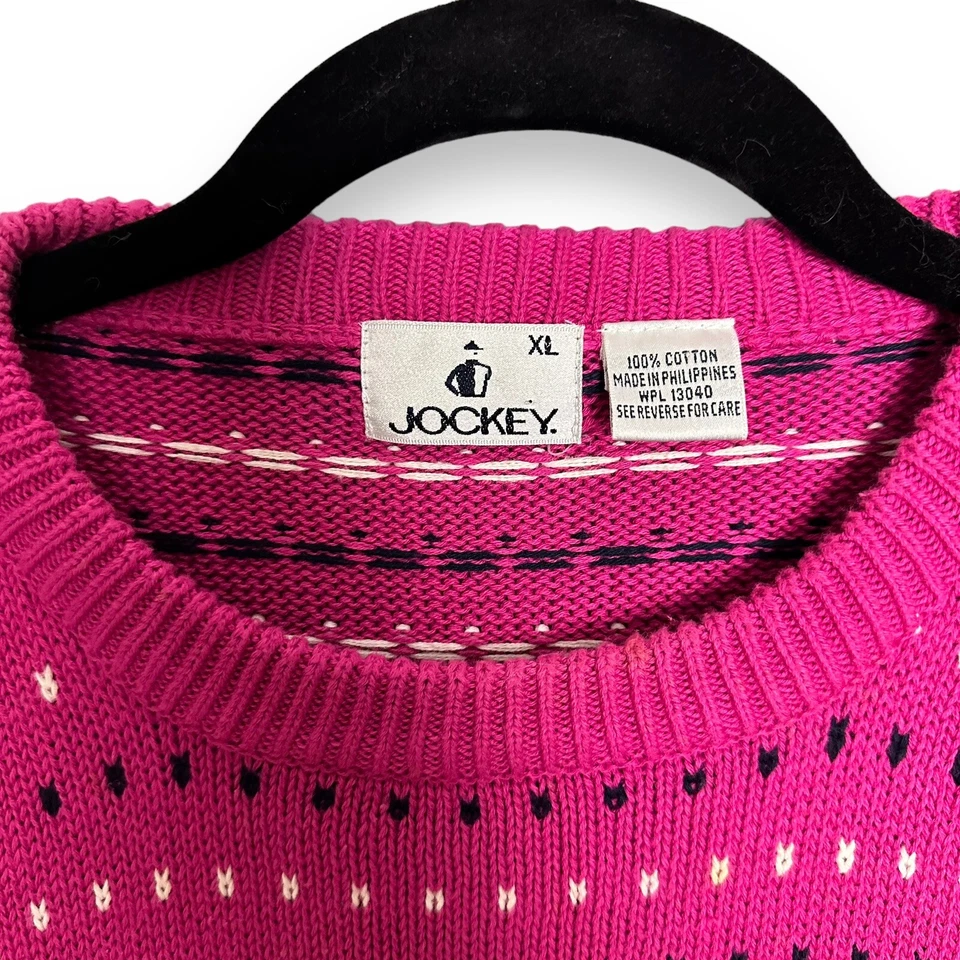 Suéter feminino Jockey Sportswear XL malha rosa quente anos 90 vintage brilhante - Imagem 3 de 4