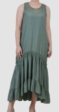 NY Collection Women's Green Ruffled Handkerchief Hem Shift Dress Petite Size PL