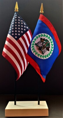 1 American & 1 Country Miniature Rayon 4''x6'' Desk Flag Set and White 2-Hole Base