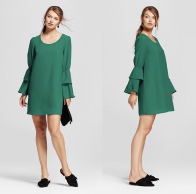 Women's A New Day Target Dark Green Bell Long Sleeve Mini Dress US Size M |  eBay