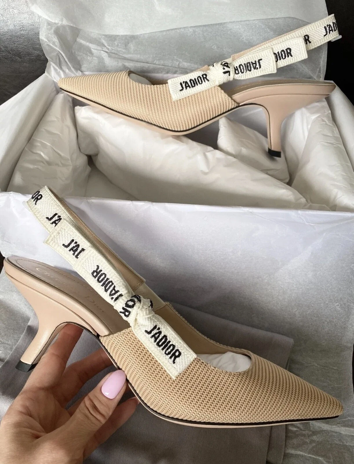CHRISTIAN DIOR J'ADIOR TISSU ET RUBAN BEIGE CHATON TALON CHAUSSURES ÉCHARPE 38