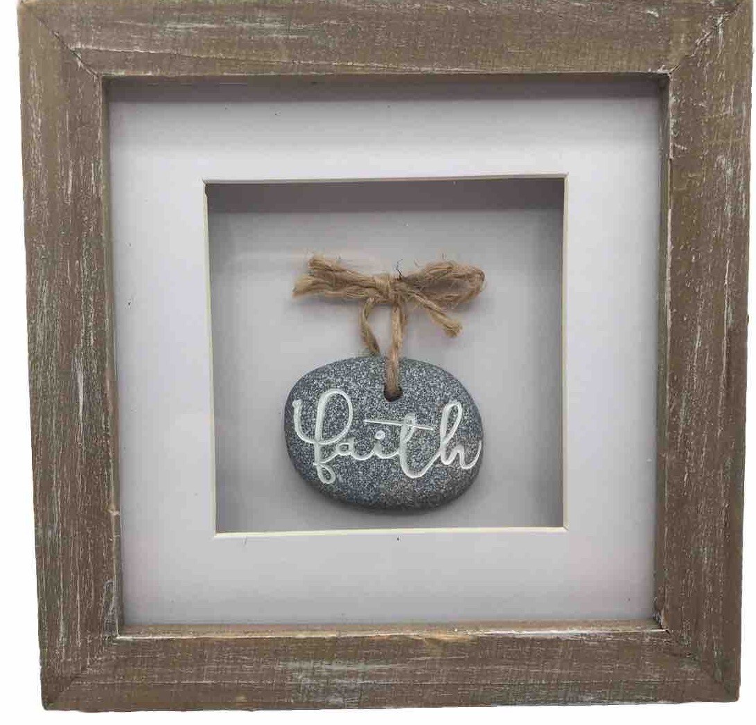 ‘faith’ Stone Wall Hanging/Shadow Box In Wood Frame by New View Gifts