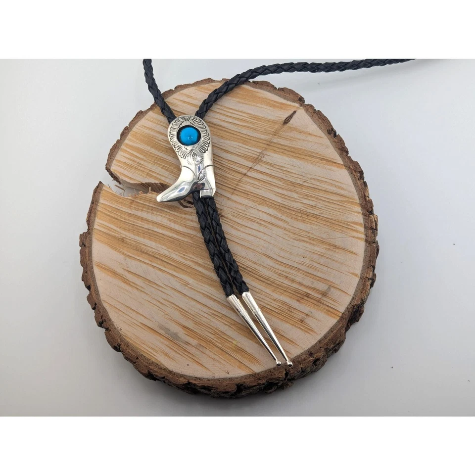 Bota de Vaquero Occidental Bolo Tie Turquesa Plata Esterlina Hecha a Mano Joyería Foto 4 de 4