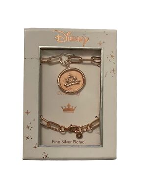 Disney Princess Crown Link Bracelet in Fine Silver Plated Rose