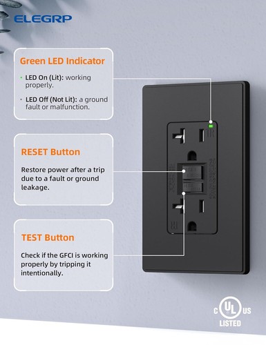 ELEGRP GFCI Steckdose 20 AMP, Selbsttest GFI elektrische schwarze Steckdose - 6er Set - Bild 4 von 8
