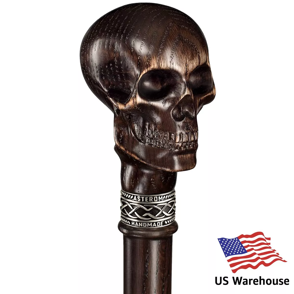 Stylish Carved Skull Cane - Cool Walking Stick - Wooden Vintage