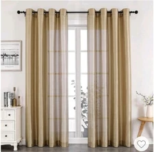 Kate Aurora Artisan Lightweight Transparent Faux Silk Sheer Grommet   52x45" Tan