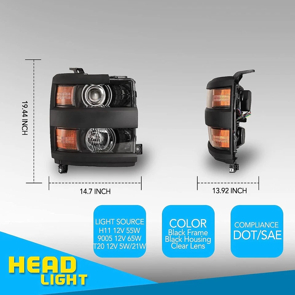 Projector Headlights For 2015 2016 2017 2018 2019 Chevy Silverado 2500 3500 HD Foto 4 de 4