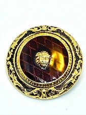 Versace Vintage Medusa Head Shank Button with Brown color lacquer and border