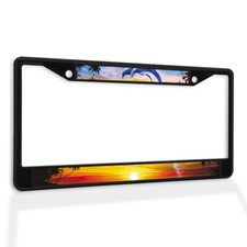 License Plate Frame Vinyl Insert Jumping Dolphins L Red Sunset Sea Ocean Beach
