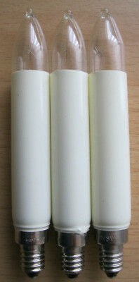 3 Schaftkerzen 100 mm E10 3Watt 8, 12, 14, 16, 23, 34 VOLT  Innen und Aussen