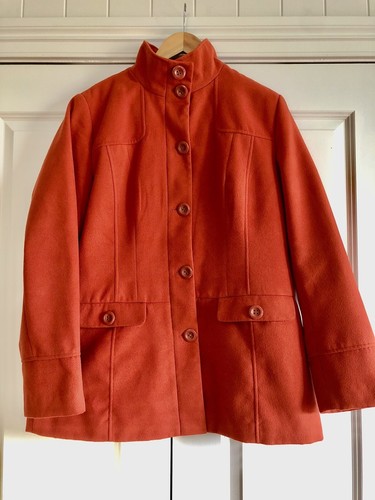 Ladies 18 Wool Feel Single Breast COAT JACKET lined Winter Warm ORANGE