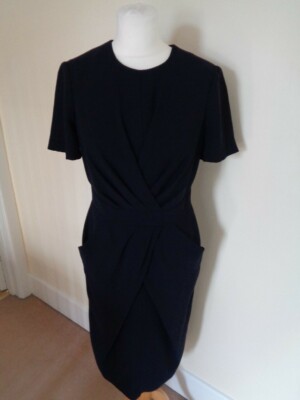 JAEGER NAVY BLUE MIDI SHORT SLEEVE CROSS OVER DRESS