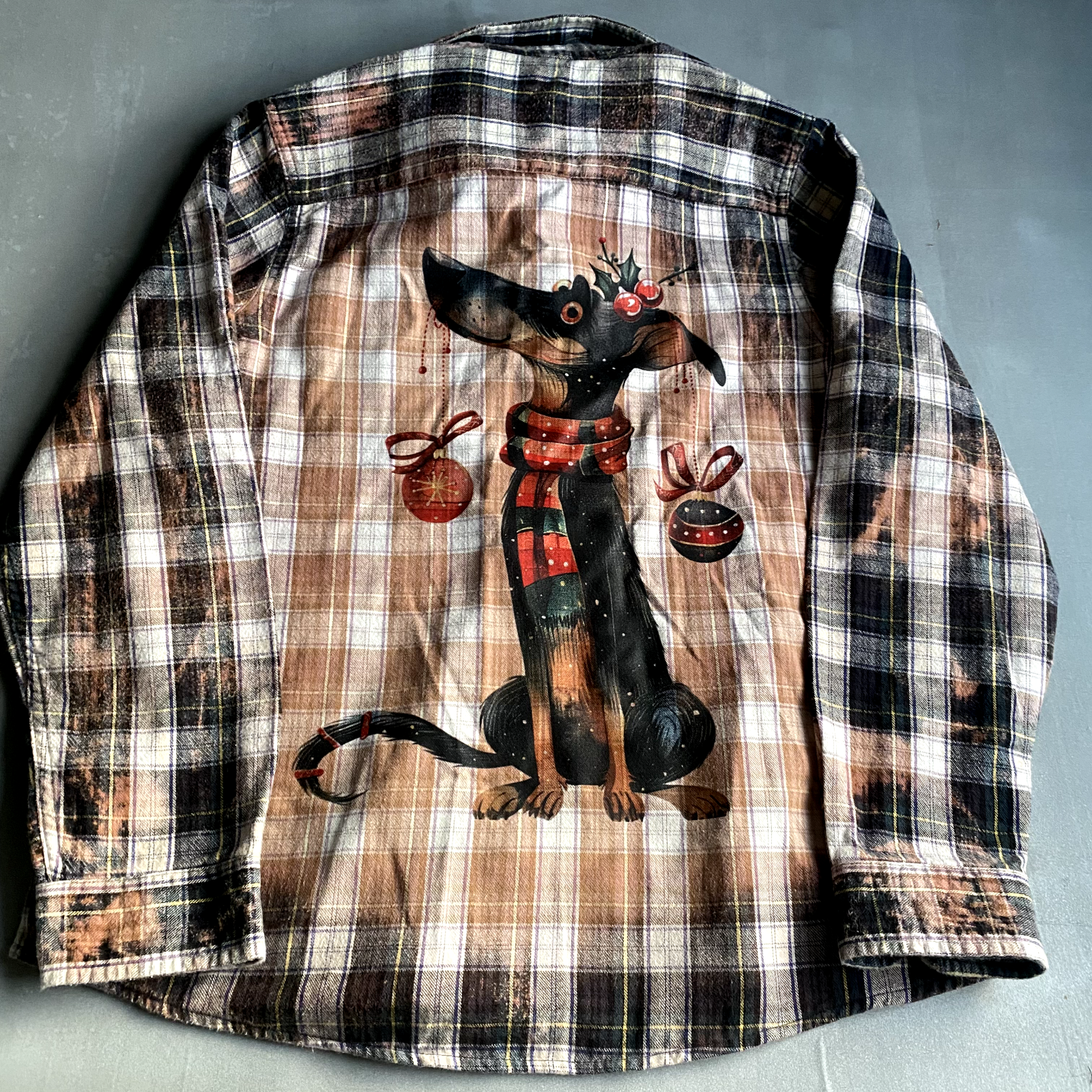Bleached Relaxed Flannel Shirt for Women Small Cute Dog Christmas Custom Made-image