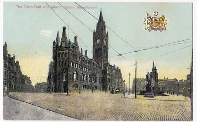 Manchester; Town Hall & Albert Square, PPC, unbespielt, um 1910, Note Crest