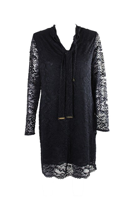 Long-sleeve Lace Tie-neck Sheath Dress 