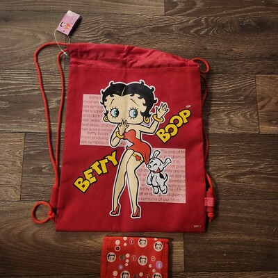 Vintage 2005 Betty Boop Black & White Canvas Drawstring Backpack Matching Wallet Betty Boop Backpack Bags & Handbags for Women for sale | eBay main image 3