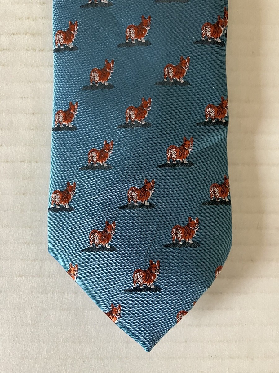 Wild Ties Men's Necktie Tie Microfiber Blue Corgi Dog All Over