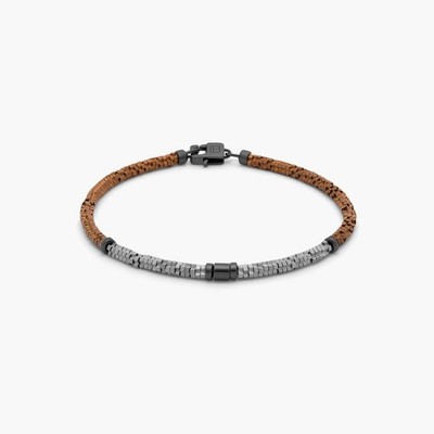 Tateossian Croce Bamboo bracelet in bronze and silver hematite Size M