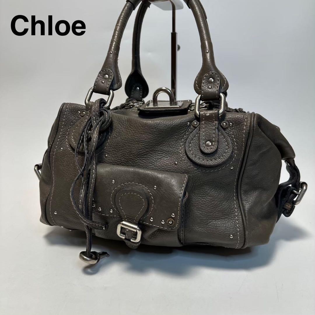 Chloe Paddington Gray Leather Crochet Top Handle Shoulder Bag for Women