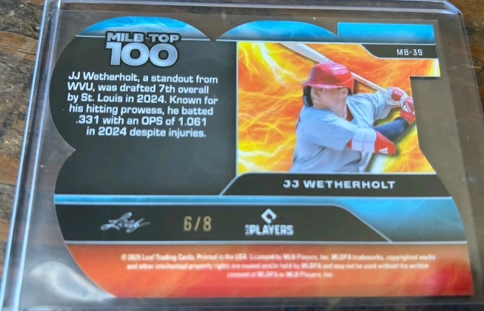 2025 Leaf JJ WETHERHOLT /8 MILB Top 100 Baseball Nation Die-Cut #MB-39  **MINT** - Image 2 of 3
