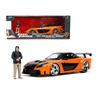 1995 MAZDA RX-7 ORANGE & HAN FIGURE ''FAST & FURIOUS'' 1/24 DIECAST CAR JADA 33174