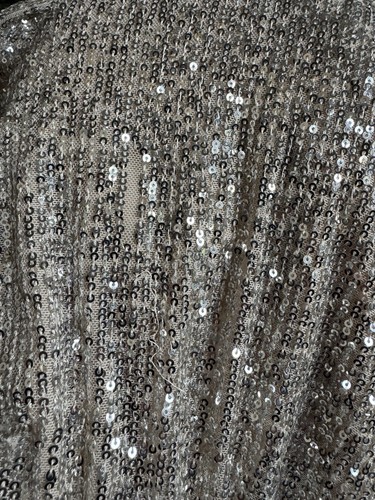 H&M 12 fit 14 Champagne Beige Sequin Puff Sleeve Midi Dress New with Tags - Picture 16 of 16