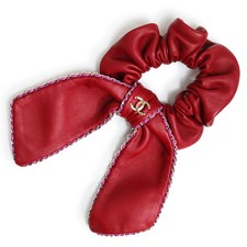 CHANEL Coco Logo Chain Scrunchie Hair accessory Lambskin, Red  Pink AA7497