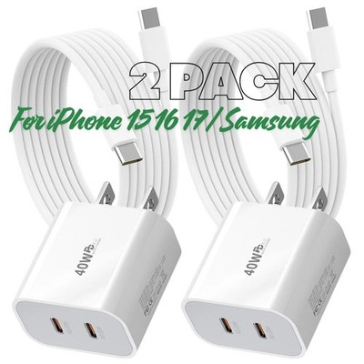 40W Fast Charger Block Type C Wall Power Adapter USB-C Cable For iPhone 15 16 17