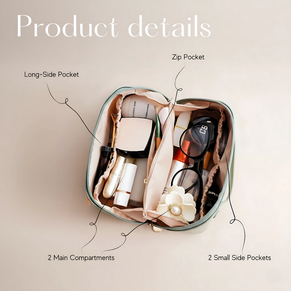 Bolso de Maquillaje Personalizado de Cuero Bordado, Bolso de Cosméticos Grande con Nombre Foto 3 de 4