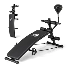 Adjustable Decline Sit-Up Bench for Home Gym w/ Speed Ball & Resistance Bands