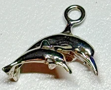 Sterling Silver Mother And Baby Dolphin Pendant Or Charm vintage illegible mark