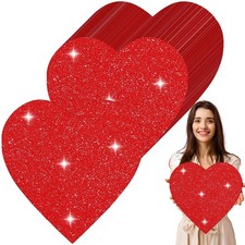 100 PCS Valentines Day Glitter Heart Cutouts 12 Inch Large Paper Cards Red