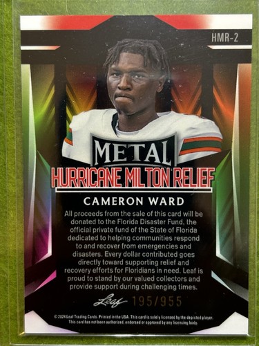 Cameron Ward SILVER PRIZM ROOKIE CARD # /955 RC 2024 CAM WARD Leaf Metal MILTON - Picture 4 of 24