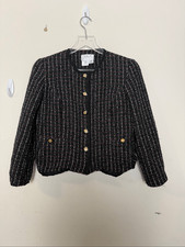 Talbots Petites Black Tweed Jacket Red White Grid Gold Button Classic Wool Blend