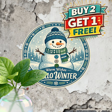 Blue Snowman Welcome Winter Door Metal Sign Holiday Seasonal Tin Decor Plaque