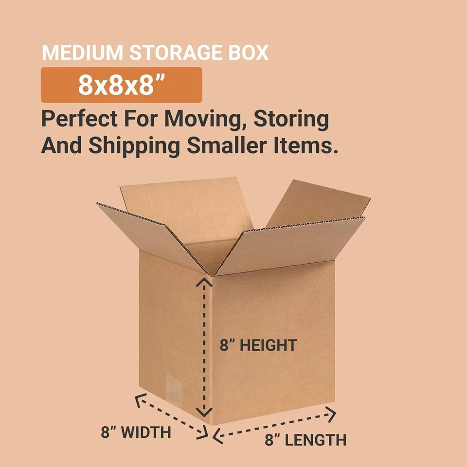 Moving Boxes Medium 8x8x8 Corrugated 25 Pack Storage Shipping Packing - Image 3 of 3